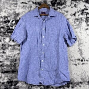 Untuckit Shirt Mens Medium Blue 100% Linen Button Up‎ Collared Casual Comfort